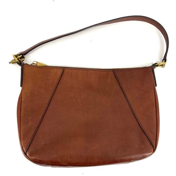 Fossil Slim Brown Leather Short Handle Shoulder Bag Purse - Picture 3 of 8